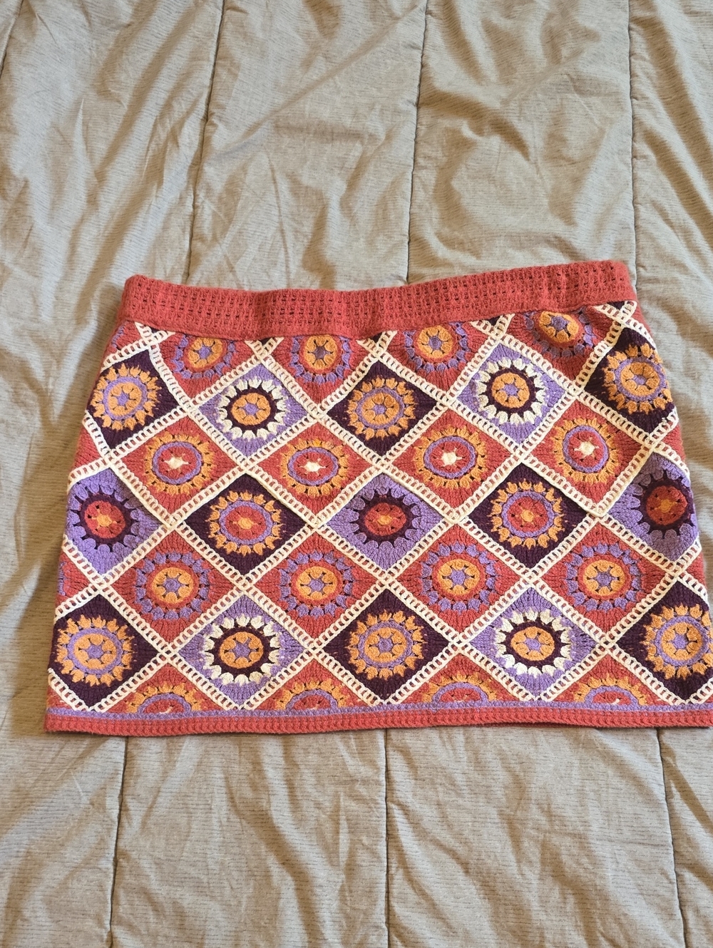Primark X Rita Ora Crochet Diamond Mini Skirt in Coral, Purple & Orange